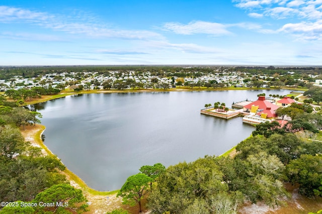 aerial view featuring a water view