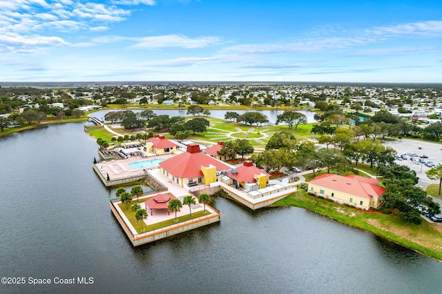 aerial view with a water view