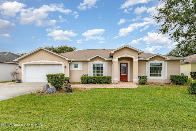 766 Preakness Dr, Melbourne, FL 32904 - single story home with concrete driveway, stucco siding, an attached garage, and a front yard