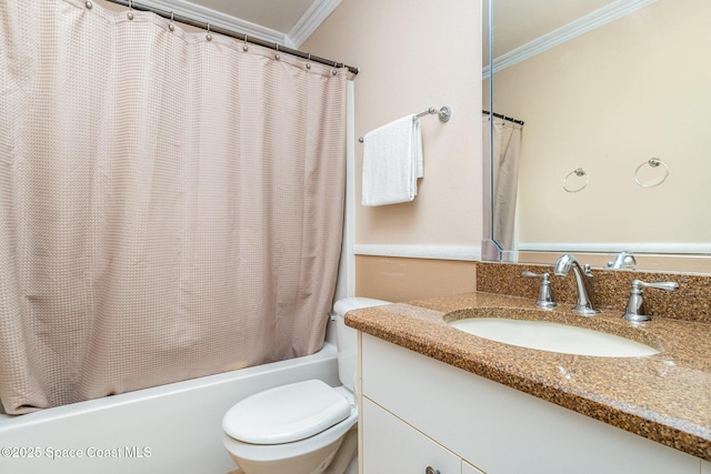766 Preakness Dr, Melbourne, FL 32904 - full bath with toilet, vanity, ornamental molding, and shower / tub combo