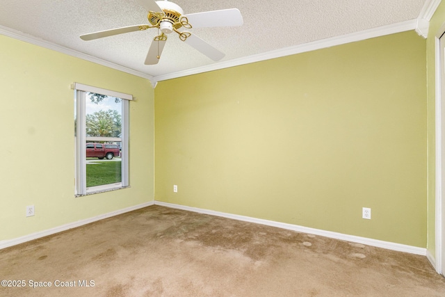 766 Preakness Dr, Melbourne, FL 32904 - carpeted empty room with ceiling fan, a textured ceiling, baseboards, and ornamental molding