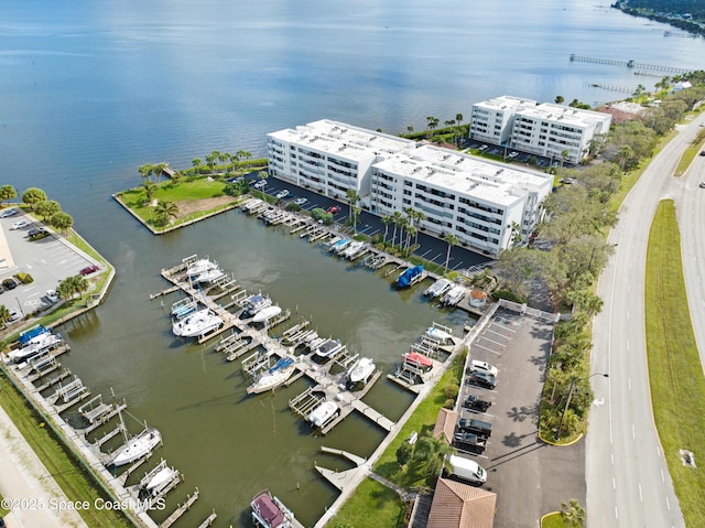 aerial view with a water view