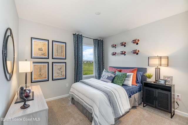 bedroom with baseboards and carpet floors