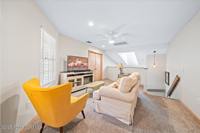 505 Tradewinds Dr, Indian Harbour Beach, FL 32937 - carpeted living area with a ceiling fan, recessed lighting, baseboards, and visible vents