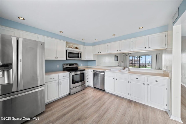 1950 Atlantic St Unit 223, Melbourne Beach, FL 32951 - kitchen with appliances with stainless steel finishes, a sink, white cabinetry, and recessed lighting