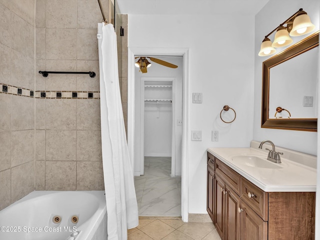 5118 Adams St, Hollywood, FL 33021 - bathroom featuring vanity, a combined bath / shower with jetted tub, and a ceiling fan