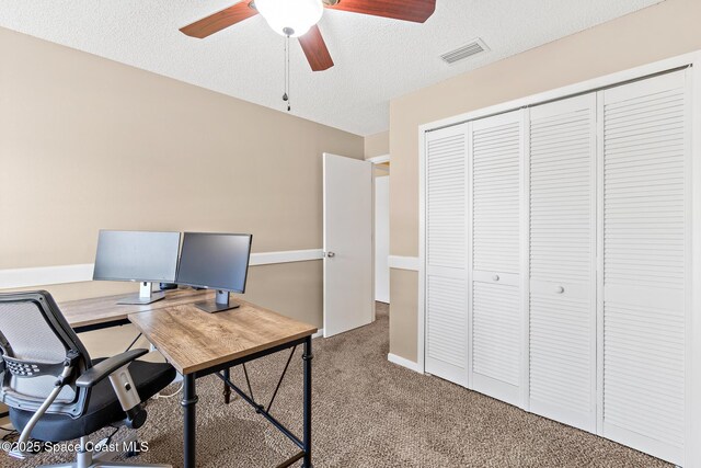 1265 Giralda Cir NW, Palm Bay, FL 32907 - carpeted home office featuring a ceiling fan and a textured ceiling