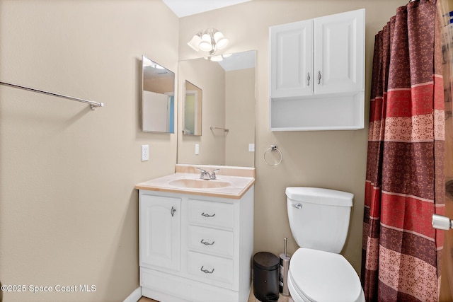 1265 Giralda Cir NW, Palm Bay, FL 32907 - bathroom with toilet, vanity, and a shower with shower curtain