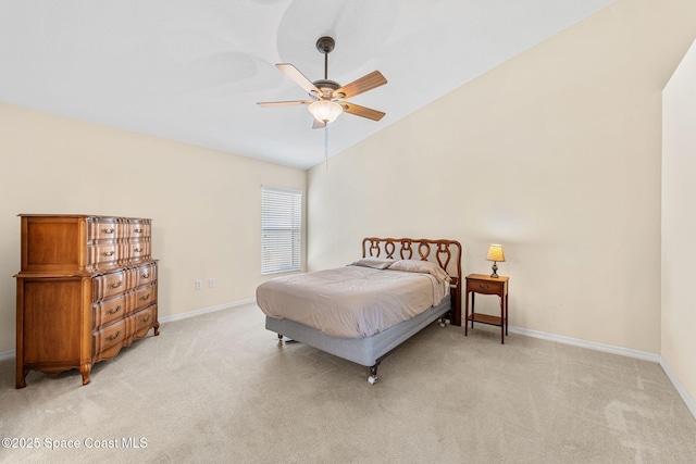7175 Mendell Way, Melbourne, FL 32940 - bedroom with light colored carpet, lofted ceiling, baseboards, and a ceiling fan