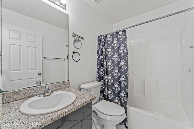 full bath with toilet, vanity, and shower / bath combo