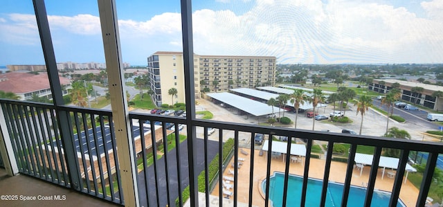 balcony featuring a view of city and view of pool