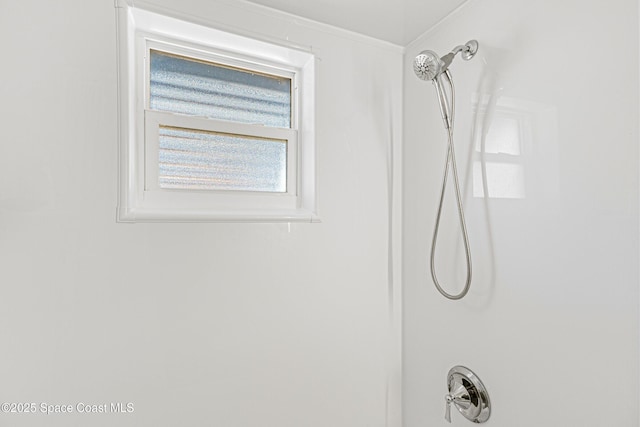 details featuring crown molding and a shower