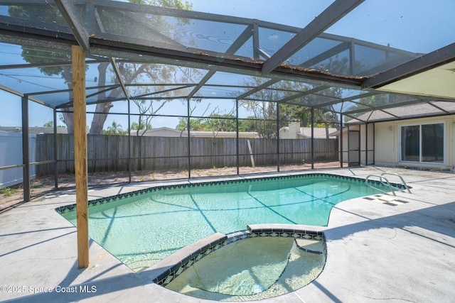 315 Cherry Ave, Merritt Island, FL 32953 - view of pool featuring a fenced backyard, a patio, a pool with connected hot tub, and a lanai