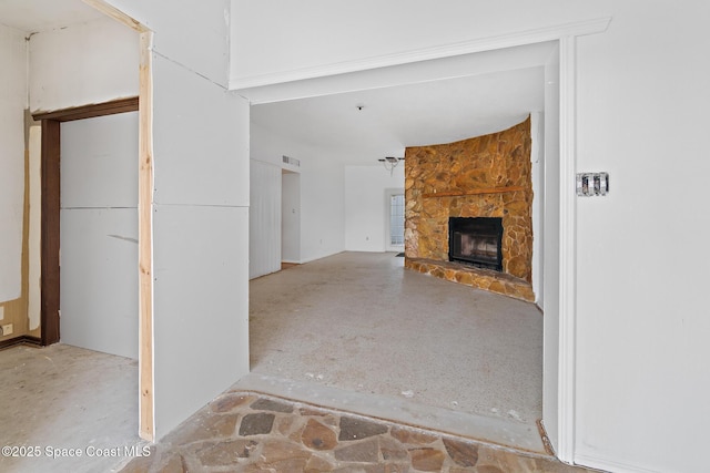 315 Cherry Ave, Merritt Island, FL 32953 - unfurnished living room with a stone fireplace