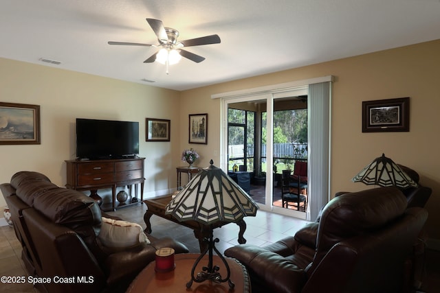249 Franzing St, Palm Bay, FL 32908 - living area featuring ceiling fan, tile patterned floors, and baseboards