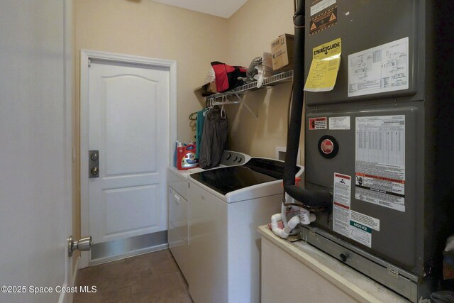 249 Franzing St, Palm Bay, FL 32908 - washroom with washing machine and clothes dryer, heating unit, and tile patterned floors