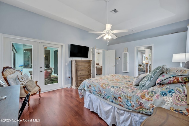 4220 Savannahs Trl, Merritt Island, FL 32953 - bedroom featuring french doors, access to outside, dark wood-type flooring, and ceiling fan