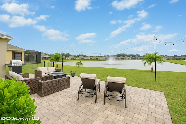 735 Sorrento Dr, Cocoa, FL 32922 - view of patio featuring a water view, area for grilling, an outdoor living space, and a residential view