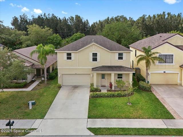 354 Dryden Cir, Cocoa, FL 32926 - traditional home with an attached garage, driveway, stucco siding, and a front yard