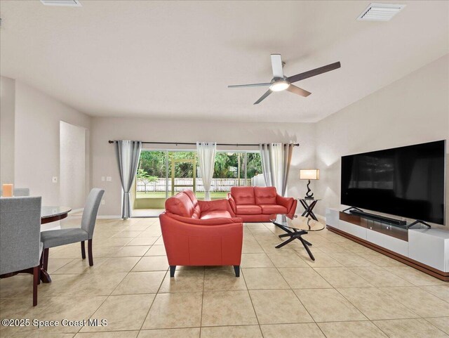 354 Dryden Cir, Cocoa, FL 32926 - living area featuring a ceiling fan, light tile patterned floors, and baseboards
