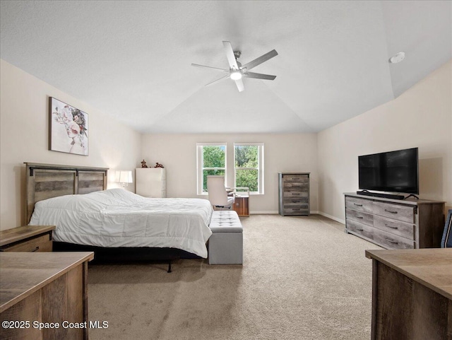 354 Dryden Cir, Cocoa, FL 32926 - carpeted bedroom with lofted ceiling, baseboards, and a ceiling fan
