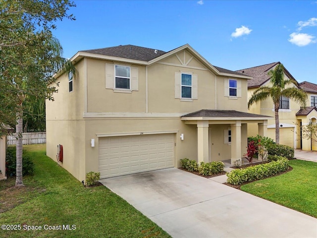 354 Dryden Cir, Cocoa, FL 32926 - view of front of property featuring stucco siding, a garage, driveway, and a shingled roof