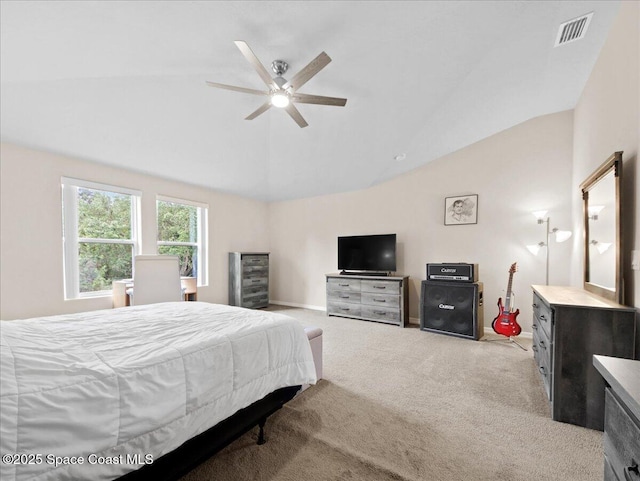 354 Dryden Cir, Cocoa, FL 32926 - carpeted bedroom with vaulted ceiling, ceiling fan, and baseboards