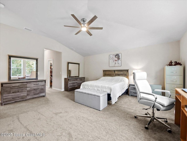 354 Dryden Cir, Cocoa, FL 32926 - bedroom featuring vaulted ceiling, carpet, ceiling fan, and an office area