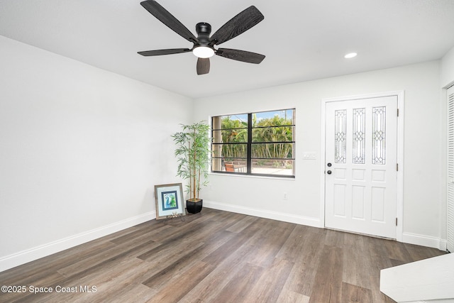 113 Harbor Dr, Cape Canaveral, FL 32920 - entrance foyer with wood finished floors, ceiling fan, and recessed lighting
