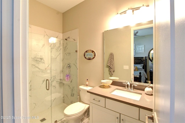 2242 Great Belt Cir, Melbourne, FL 32940 - bathroom featuring a marble finish shower, ensuite bath, toilet, and vanity