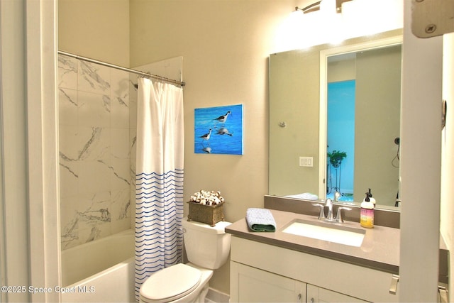 2242 Great Belt Cir, Melbourne, FL 32940 - full bathroom featuring vanity, shower / bath combination with curtain, and toilet