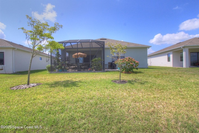 2242 Great Belt Cir, Melbourne, FL 32940 - back of property featuring a lawn and a lanai