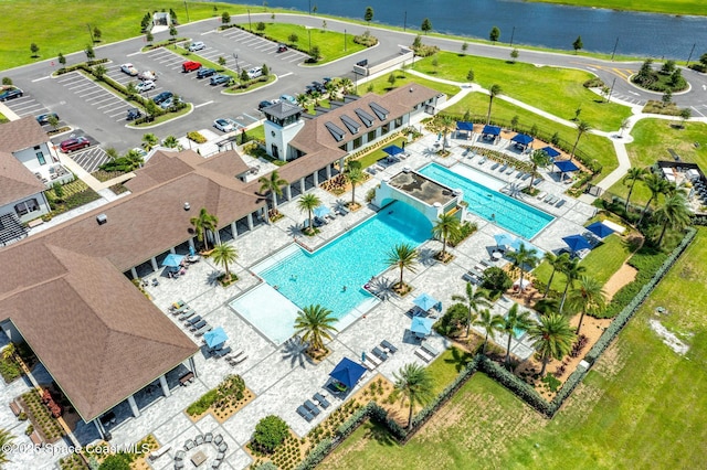 2242 Great Belt Cir, Melbourne, FL 32940 - aerial view of a pool area and a large body of water