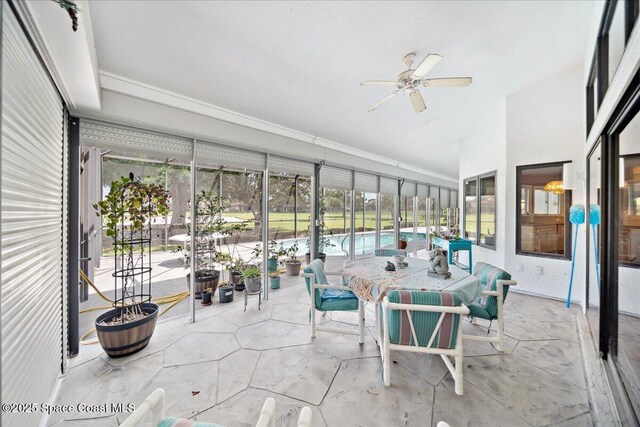 649 Spring Lake Dr, Melbourne, FL 32940 - sunroom with ceiling fan and lofted ceiling