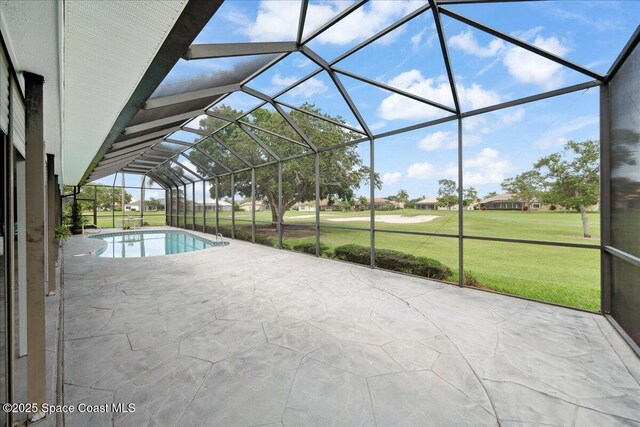 649 Spring Lake Dr, Melbourne, FL 32940 - swimming pool featuring a patio area, a yard, and glass enclosure