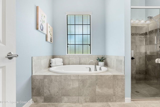 6794 Vista Hermosa Dr, Melbourne, FL 32940 - full bathroom featuring a bath, a stall shower, and tile patterned flooring