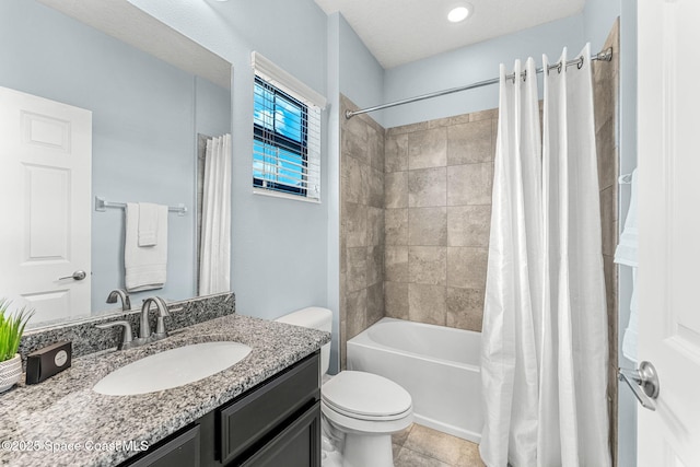 6794 Vista Hermosa Dr, Melbourne, FL 32940 - full bath with shower / bath combo, toilet, vanity, and tile patterned floors