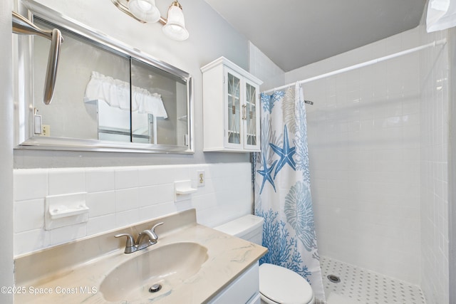 959 Eyerly Ln NE, Palm Bay, FL 32905 - full bath with a tile shower, vanity, and tile walls