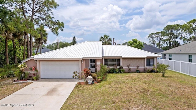 326 Brescia St NE, Palm Bay, FL 32907 - ranch-style house with a garage, stucco siding, concrete driveway, and metal roof