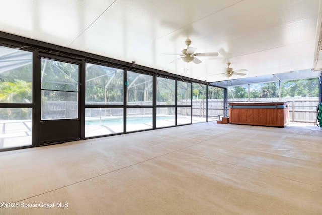 5230 Everett St, Cocoa, FL 32927 - unfurnished sunroom with a jacuzzi, a ceiling fan, and healthy amount of natural light