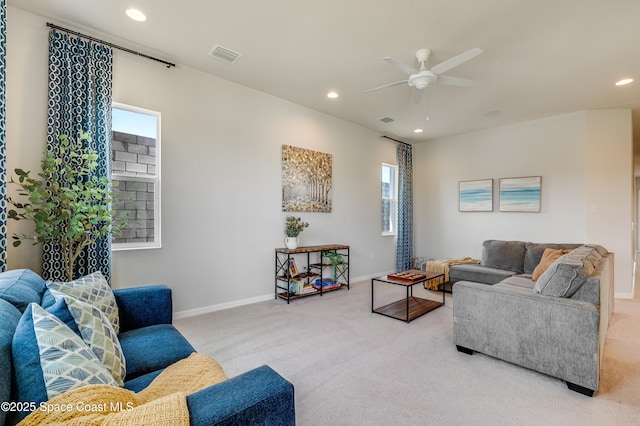 2679 Avalonia Dr, Melbourne, FL 32940 - living area featuring carpet floors, recessed lighting, and ceiling fan
