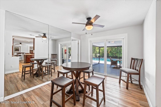 515 Hibiscus Trl, Melbourne Beach, FL 32951 - dining area featuring a ceiling fan, light wood-style floors, and baseboards