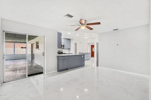 3845 Spring Creek Ln, Titusville, FL 32780 - unfurnished living room with light marble finish floors and a ceiling fan