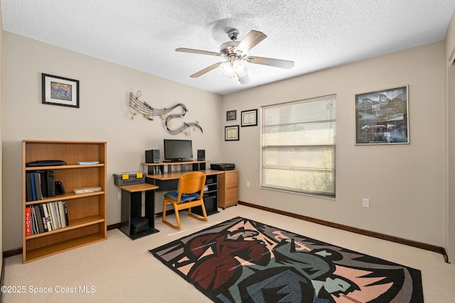 1170 Faulkingham Rd, Merritt Island, FL 32952 - office space with carpet, a ceiling fan, a textured ceiling, and baseboards