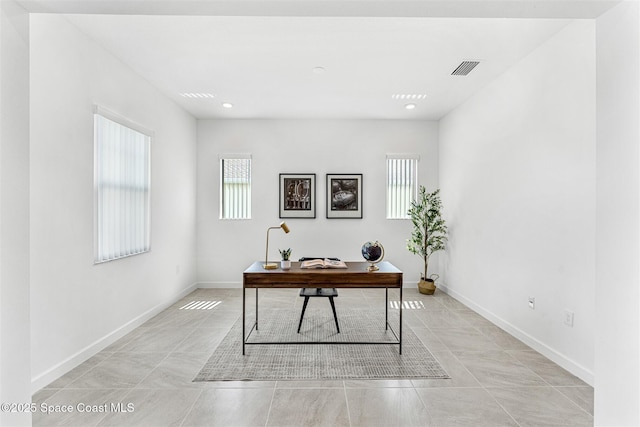 1342 Great Belt Cir, Melbourne, FL 32940 - office area featuring baseboards, recessed lighting, and light tile patterned flooring