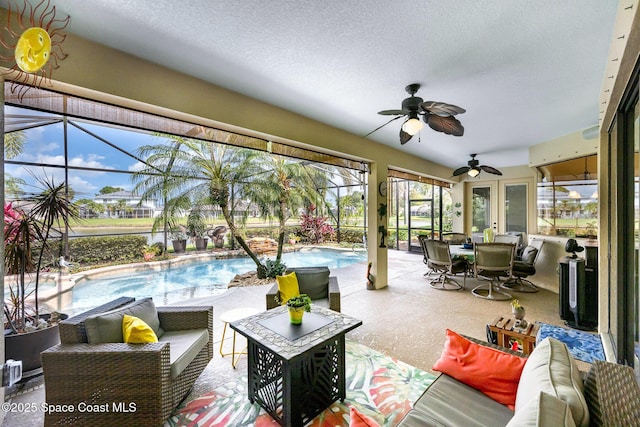 679 Sheridan Woods Dr, Melbourne, FL 32904 - view of patio featuring an outdoor hangout area, a ceiling fan, an outdoor pool, and outdoor dining area