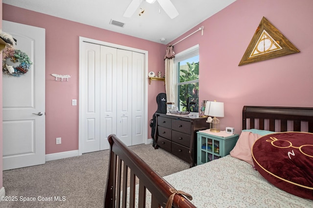 3631 Stabane Pl, Melbourne, FL 32940 - bedroom featuring a closet, carpet, baseboards, and ceiling fan
