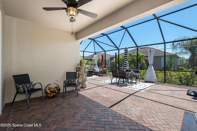 3631 Stabane Pl, Melbourne, FL 32940 - view of patio / terrace with outdoor dining space, a lanai, and a ceiling fan