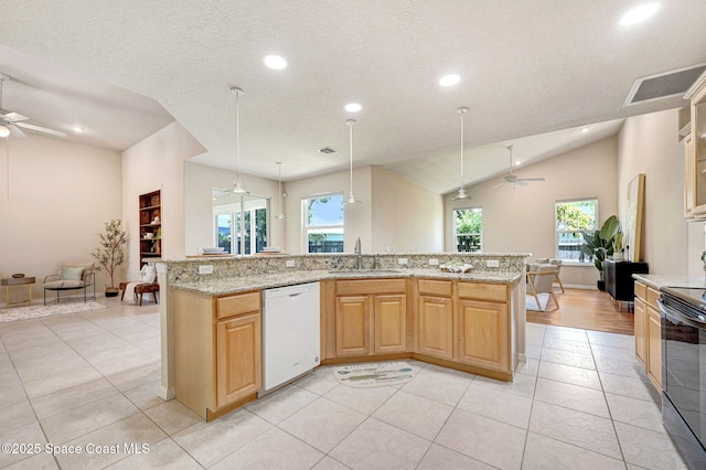 178 Cove Loop Dr, Merritt Island, FL 32953 - kitchen featuring dishwasher, ceiling fan, a sink, recessed lighting, and lofted ceiling