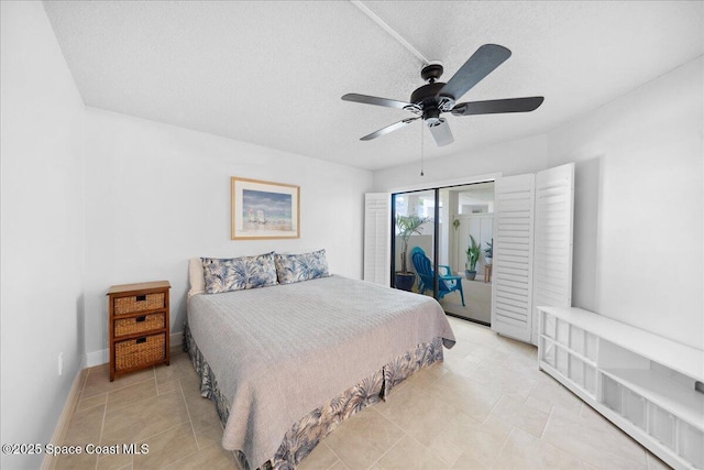 2203 Atlantic St Unit 715, Melbourne Beach, FL 32951 - bedroom with a textured ceiling, baseboards, ceiling fan, and tile patterned floors